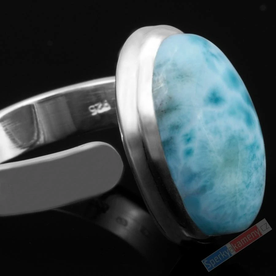 Stříbrný prsten (Ag 925/1000) s larimarem QA, vel. kamene cca 19 x 12 mm, RARITA (LR9083R)