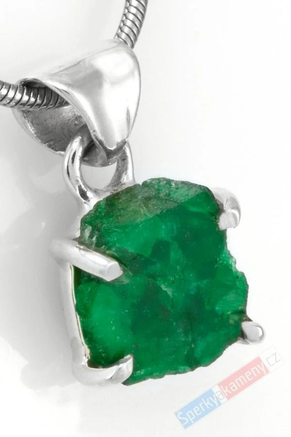 Unisex stříbrný přívěsek (Ag 925/1000) s přírodním smaragdem QA, cca 10 x 10 mm, nádherná barva (SM1029P)