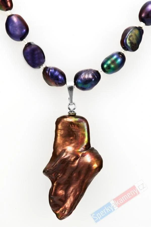 Originální náhrdelník v boho stylu ze sladkovodních multicolor perel s přívěskem z Biwa perly multicolor QA, stříbro Ag 925/1000, "Šperk pro jezerní princeznu" (PMC5384S)