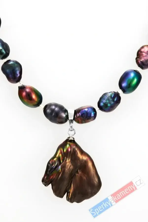 Originální náhrdelník v boho stylu ze sladkovodních multicolor perel s přívěskem z Biwa perly multicolor QA, stříbro Ag 925/1000, "Šperk pro jezerní princeznu II" (PMC5385S)