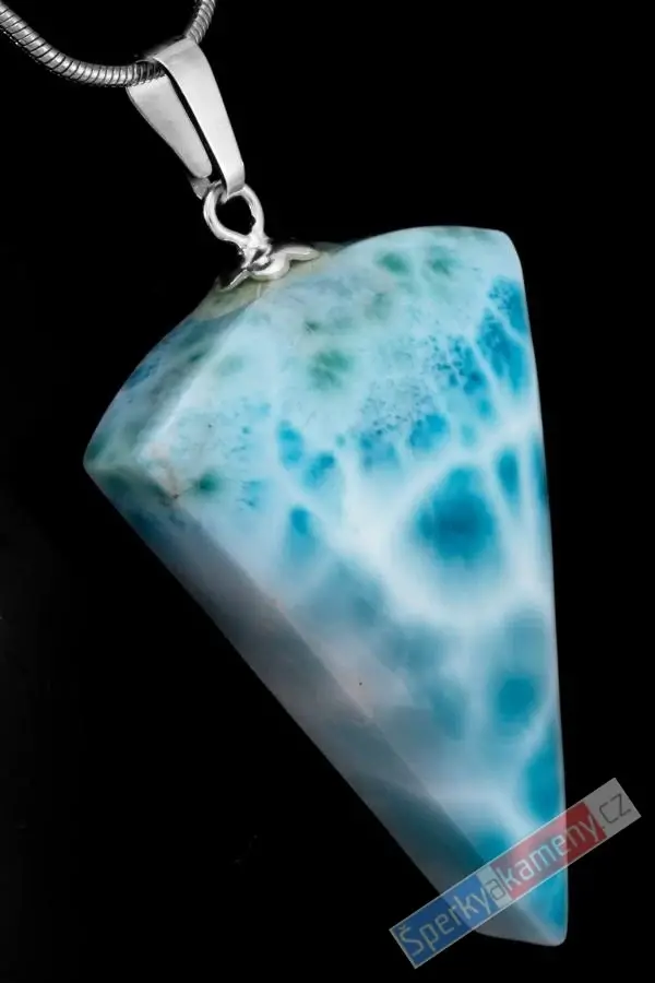 Větší unisex přívěsek z larimaru QA, stříbro Ag 925/1000, cca 40 x 28 mm, krásná kresba, RARITA (LR1575P)