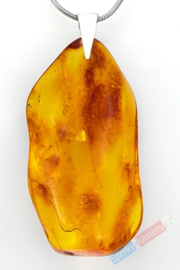 Velký unisex přívěsek z baltského jantaru QAA, cca 52 x 27 mm, stříbro Ag 925/1000, "medové království" (JA9015P)