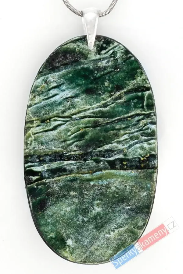 Extra velký přívěsek z antigoritu QA, ovál cca 62 x 36 mm, stříbro Ag 925/1000 (AN6110P)