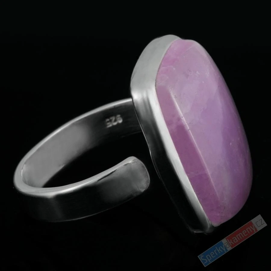 Stříbrný prsten (Ag 925/1000) s kunzitem QA, vel. kamene cca 22 x 19 mm, krásná barva, RARITA (KT9081R)