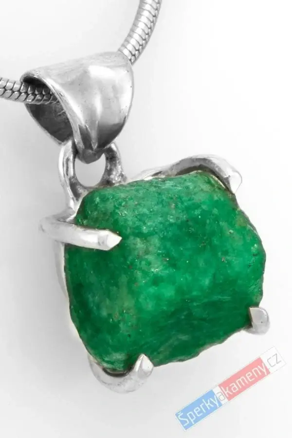 Unisex stříbrný přívěsek (Ag 925/1000) s přírodním smaragdem QA, cca 10 x 10 mm, nádherná barva (SM1030P)