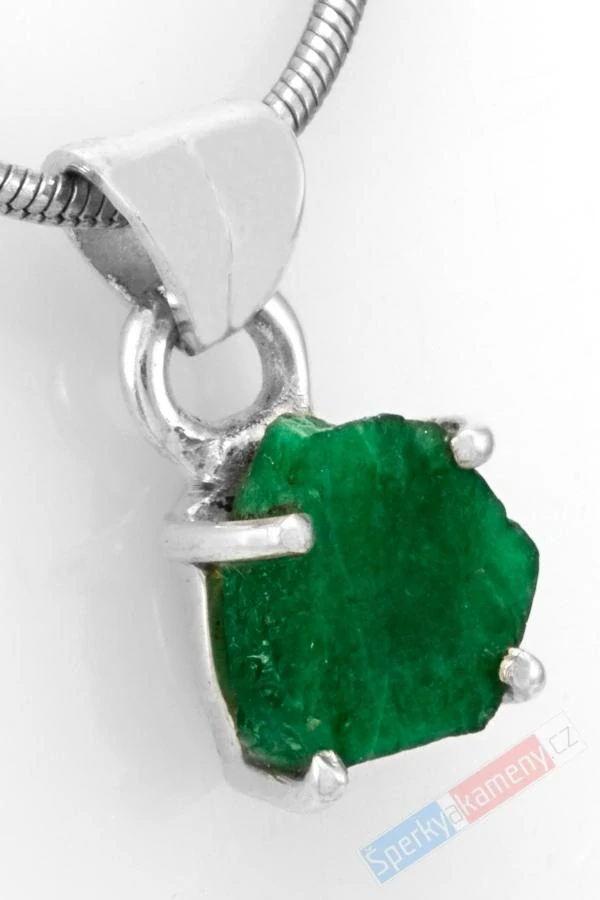 Unisex stříbrný přívěsek (Ag 925/1000) s přírodním smaragdem QA, cca 9 x 7 mm, nádherná barva (SM6054P)