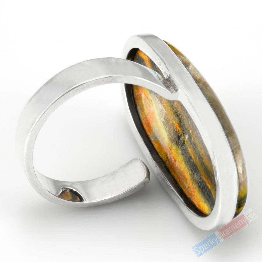 Velký stříbrný prsten (Ag 925/1000) s bumblebee jaspisem QA, vel. kamene cca 34 x 17 mm, RARITA (JSB6056R)