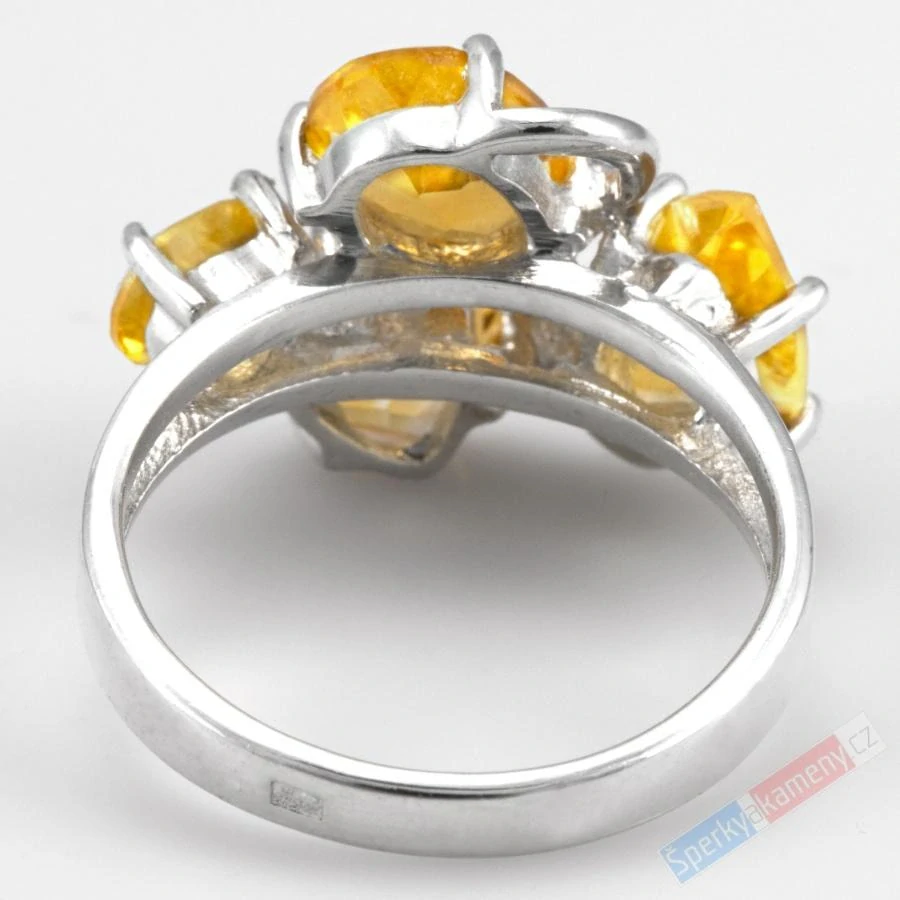 Stříbrný prsten (Ag 925/1000) v boho stylu s broušenými citríny QAA, celková vel. kamenů cca 17 x 20 mm, POUZE VELIKOST 56, "prsten pro princeznu" (CI9401R)