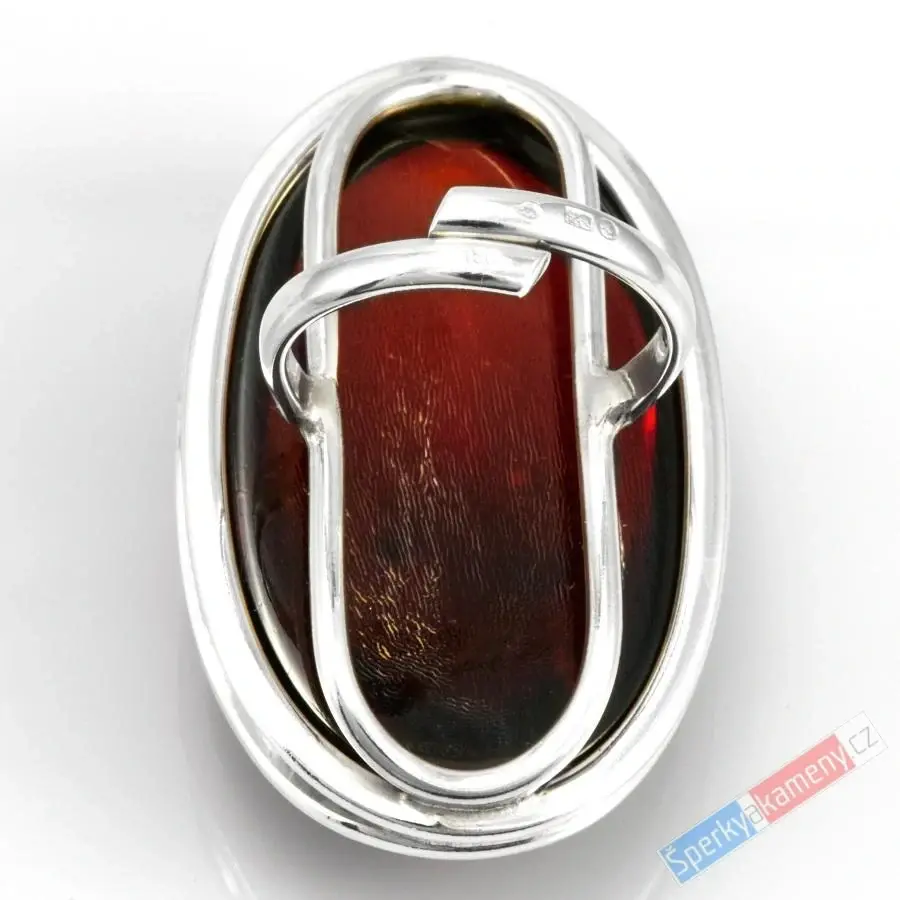 Velký stříbrný prsten (Ag 925/1000) s baltským jantarem QAA, vel. kamene cca 44 x 28 mm, "krása v barvě koňaku II" (JA1675R)