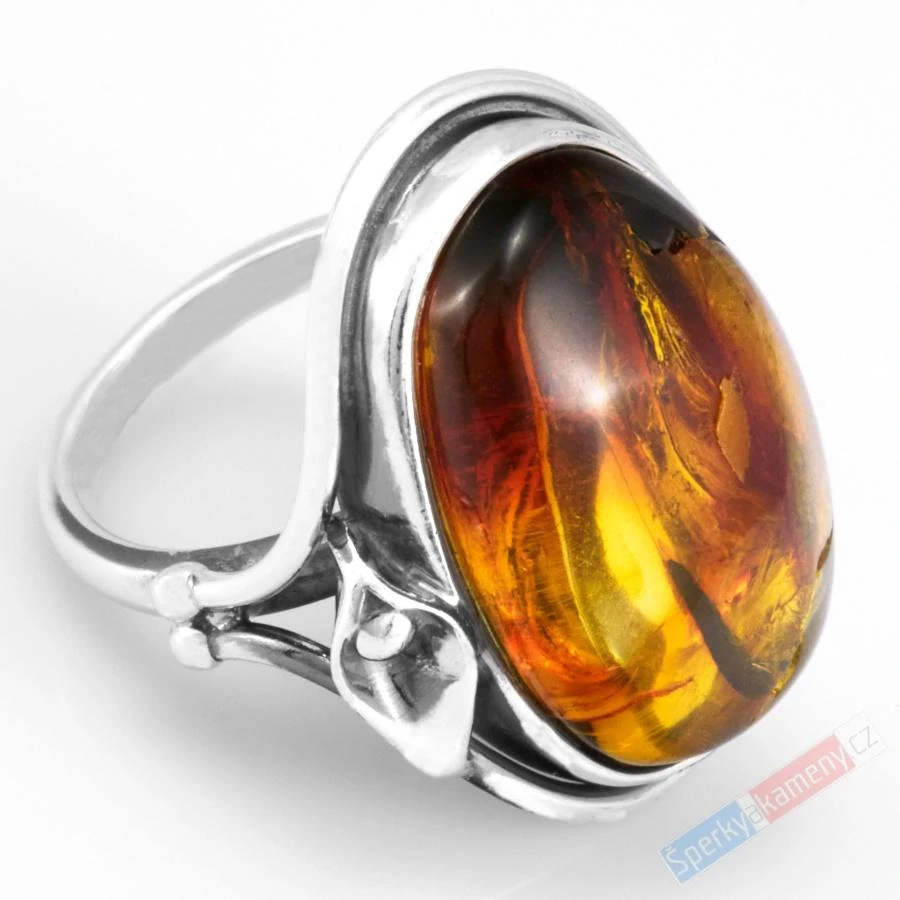 Stříbrný prsten (Ag 925/1000) s baltským jantarem QAA, vel. kamene cca 29 x 22 mm, POUZE VELIKOST 57, "krása v barvě medu III" (JA1056R)