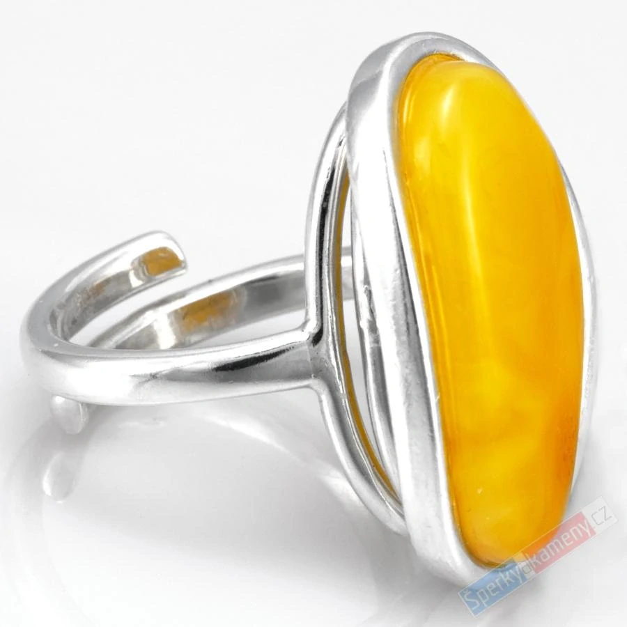 Stříbrný prsten (Ag 925/1000) se žlutým baltským jantarem QAA, cca 27 x 15 mm, VELIKOST 55/56, "sluníčko II" (JA8750R)