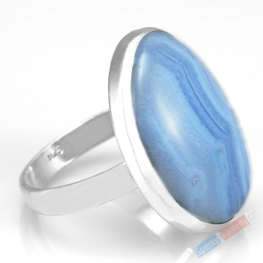Stříbrný prsten (Ag 925/1000) s modrým chalcedonem QA, cca 25 x 19 mm, POUZE VELIKOST 58/59 (CHA6051R)