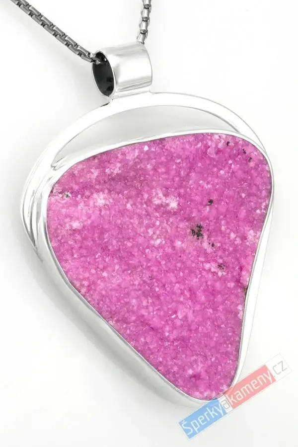 Velký stříbrný přívěsek (Ag 925/1000) s přírodním kobaltovým kalcitem QAA, cca 53 x 47 mm, nádherná barva, RARITA (KKC2752P)