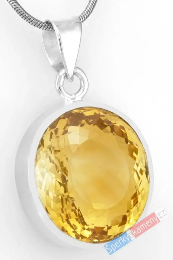 Stříbrný přívěsek (Ag 925/1000) s broušeným citrínem QA, ovál cca 25 x 20 mm, krásná barva a brus (CI2421P)