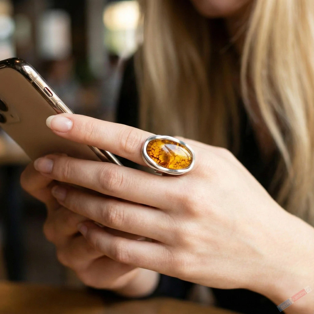 Velký stříbrný prsten (Ag 925/1000) s baltským jantarem QAA, vel. kamene cca 31 x 20 mm, "krása v barvě lučního medu", VELIKOST 58 (JA1422R)
