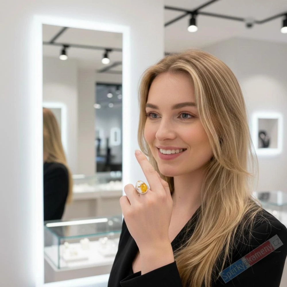 Velký stříbrný prsten (Ag 925/1000) s baltským vzácným bílým jantarem prorostlým ve žlutém jantaru QAA, vel. kamene cca 32 x 20 mm, VELIKOST 59/60, "slunce s bílým mráčkem" (JA2360R)