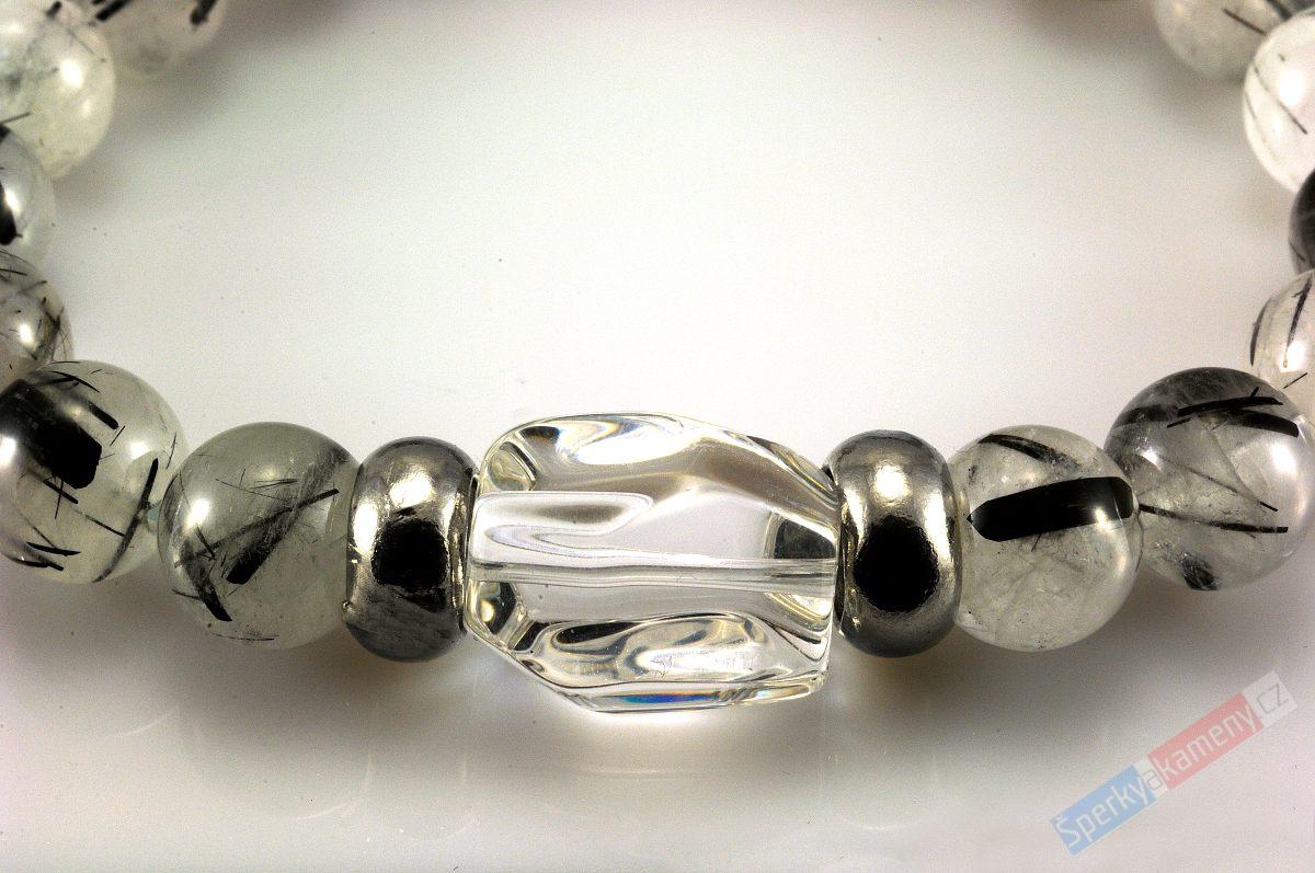 Náramek z křišťálu se skorylem"ochranný štít IV", kuličky cca 8 mm (KRT270NS)