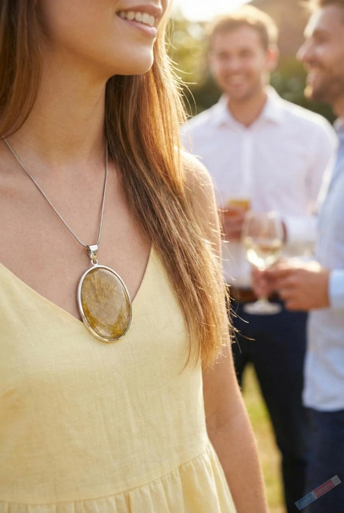 Větší stříbrný přívěsek (Ag 925/1000) se sagenitem QAA, ovál cca 45 x 33 mm, "zlaté vlásky princezny Zlatovlásky II", RARITA (KRS4501P)