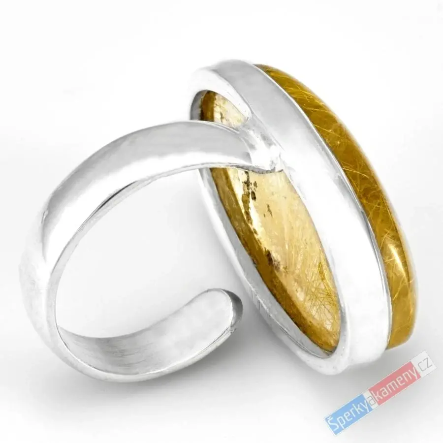 Velký stříbrný prsten (Ag 925/1000) se sagenitem QAA, vel. kamene cca 31 x 19 mm, "prsten princezny Zlatovlásky II", RARITA (KRS1513R)