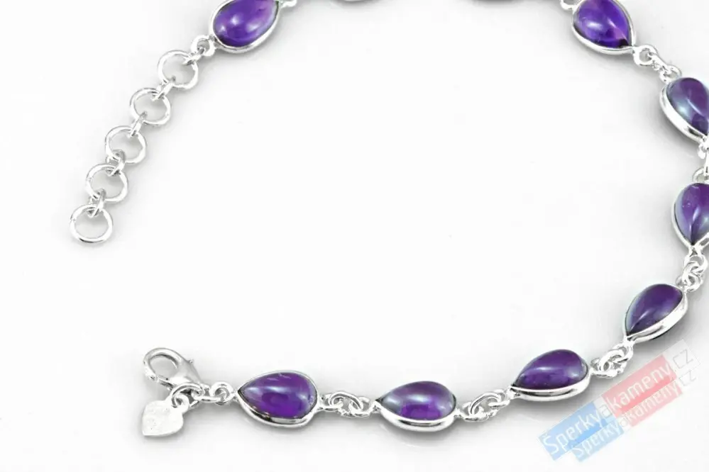 Originální stříbrný náramek (Ag 925/1000) s tmavým ametystem QA, deset kamenů cca 9 x 7 mm (AM6054NS)