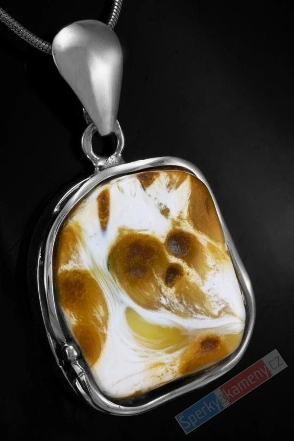 Unisex stříbrný přívěsek (Ag 925/1000) s baltským bílým jantarem s příměsí koňakového jantaru QAA, cca 27 x 23 mm "léčivá síla bílého jantaru" (JA1543P)