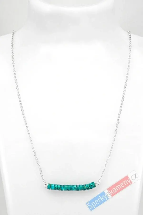 Minimalistický stříbrný náhrdelník (Ag 925/1000) s arménskými tyrkysy QA, "šperk pro jezerní královnu ze Sevanského jezera" (TYS5590A)