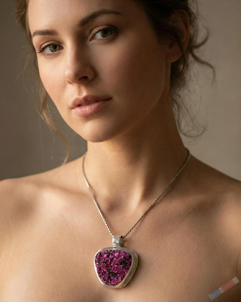 Stříbrný přívěsek (Ag 925/1000) s přírodním kobaltovým kalcitem prorostlým přírodním malachitem QAA, cca 29 x 35 mm, velmi vzácná kombinace barev, RARITA (KCM2027P)