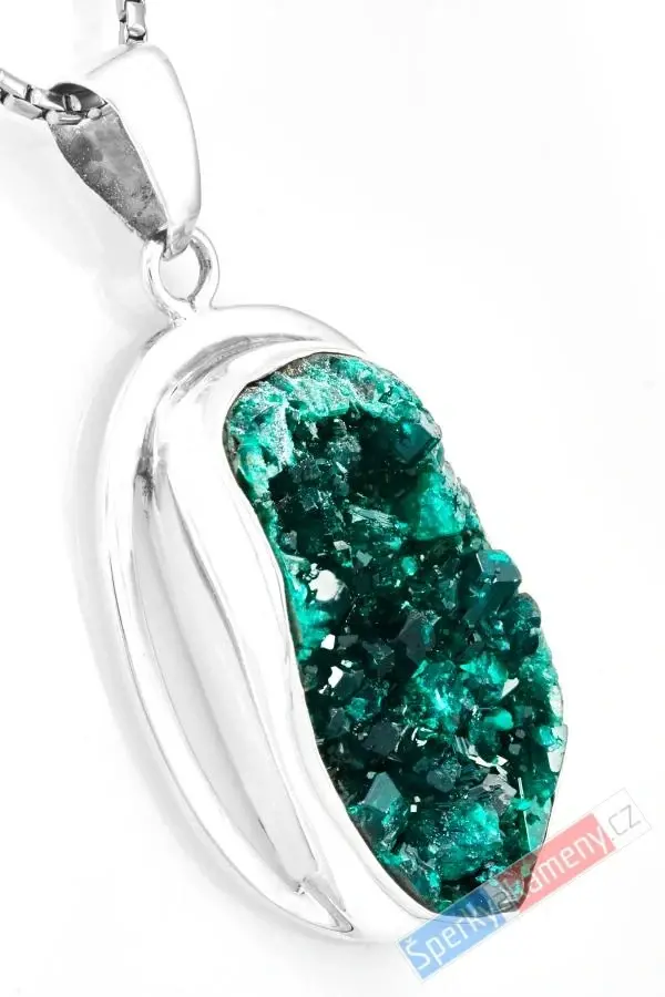 Unisex stříbrný přívěsek (Ag 925/1000) s přírodním dioptasem QAA, cca 38 x 27 mm, nádherná barva, "kámen srdce", RARITA (DI1807P)