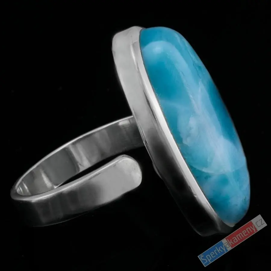 Velký stříbrný prsten (Ag 925/1000) s larimarem QAA, vel. kamene cca 28 x 15 mm, krásná sytá barva, RARITA (LR1271R)