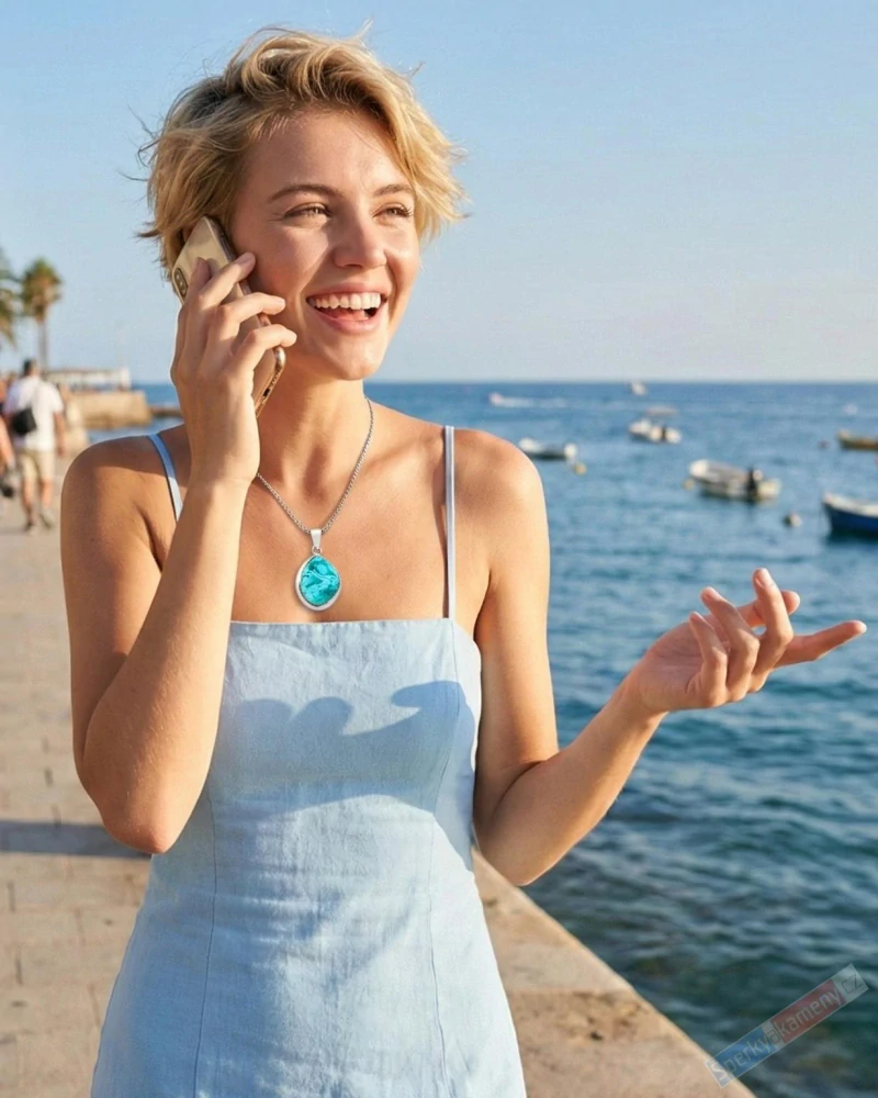 Unisex stříbrný přívěsek (Ag 925/1000) s tyrkysem v chryzokolu QAA, cca 33 x 28 mm, "mořské laguny", RARITA (TCH1387P)