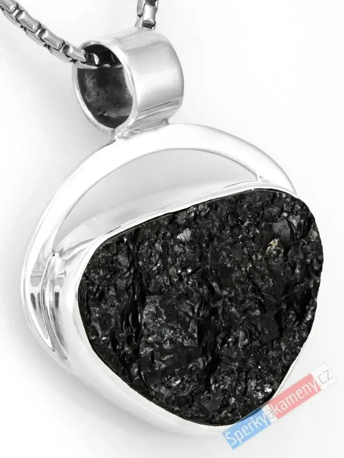 Unisex stříbrný přívěsek (Ag 925/1000) s turmalínem skorylem QAA, cca 27 x 30 mm, "ochrana proti negativní energii" (TU1305P)