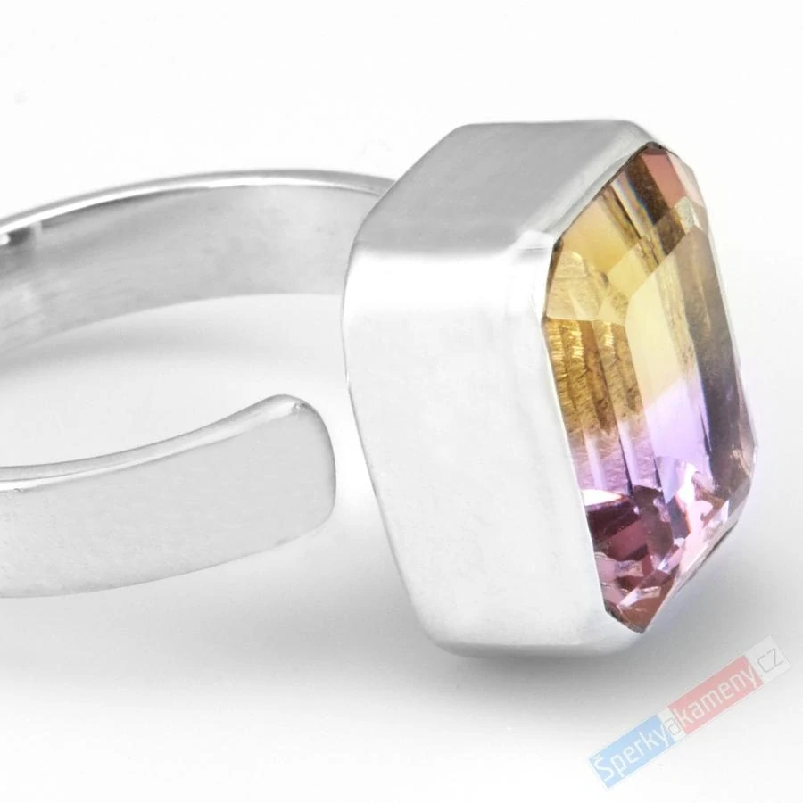Stříbrný prsten (Ag 925/1000) s broušeným ametrínem QAA, vel. kamene cca 15 x 13 mm, "krása zapadajícího slunce", RARITA (AC1519R)