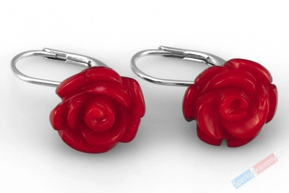 Náušnice v boho stylu z korálu ve tvaru květu růže, prům. cca 11 mm, stříbro Ag 925/1000, "šperk pro princeznu z království růží" (K4840U)