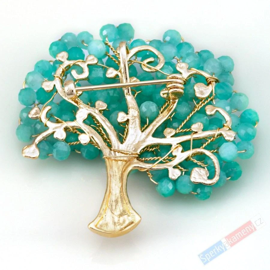 Brož z amazonitu QA, strom života, cca 45 x 43 mm (BAI3025S)