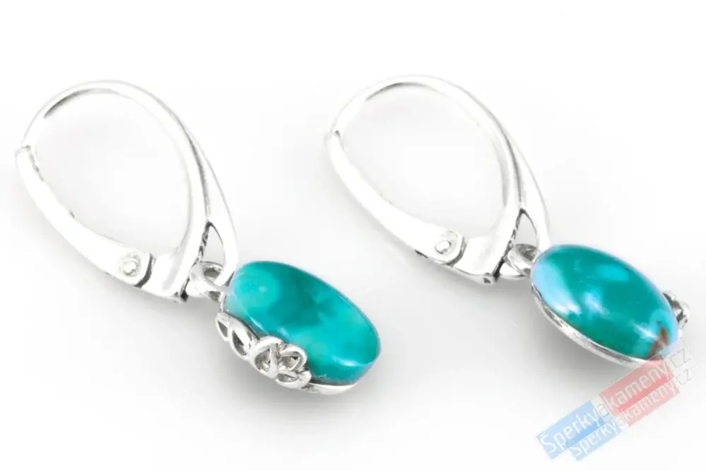Stříbrné náušnice (Ag 925/1000) s tyrkysem QA, oválky cca 10 x 9 mm, RARITA (TYS3631U)