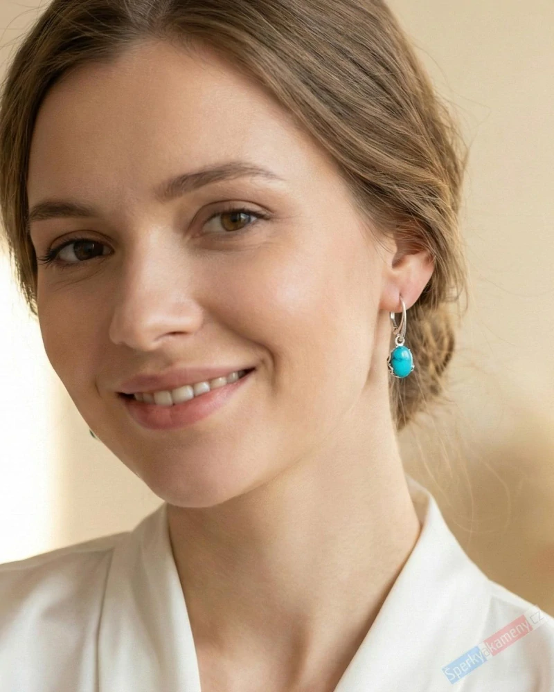 Stříbrné náušnice (Ag 925/1000) s tyrkysem QA, oválky cca 10 x 9 mm, RARITA (TYS3633U)