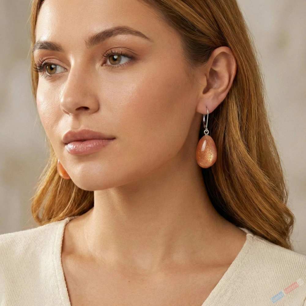 Náušnice ze slunečního kamene, stříbro Ag 925/1000, oválné kapky cca 19 x 12 mm (SL7265U)