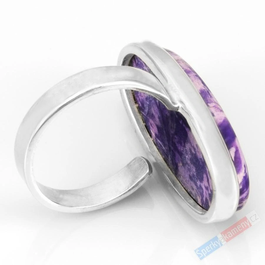 Velký stříbrný prsten (Ag 925/1000) s čaroitem QAA, velikost kamene cca 32 x 14 mm (CA1213R)