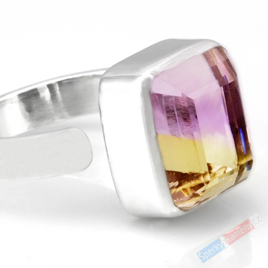 Stříbrný prsten (Ag 925/1000) s broušeným ametrínem QAA, vel. kamene cca 15 x 13 mm, "krása zapadajícího slunce", RARITA (AC1523R)