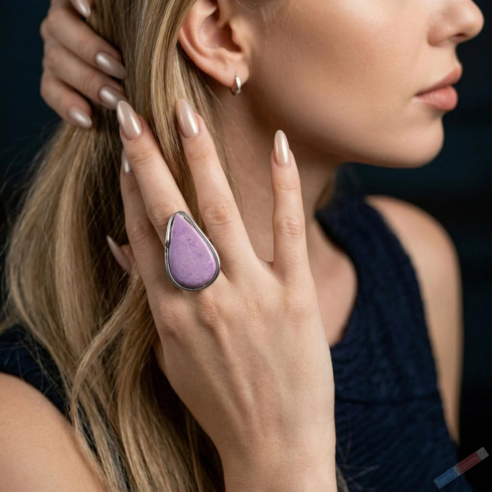 Velký stříbrný prsten (Ag 925/1000) s phosphosideritem QAA, cca 34 x 23 mm, "štěstí v barvě lila III", RARITA (FS1268R)