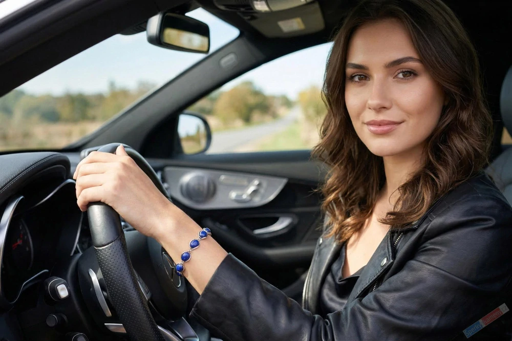 Originální stříbrný náramek (Ag 925/1000) s lapisem lazuli QA, jedenáct kamenů o velikosti cca 10 x 8 mm, "noční obloha plná hvězd III" (LL1841NS)