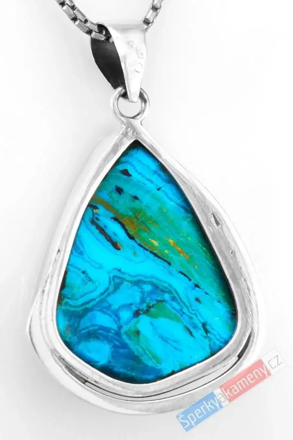 Unisex stříbrný přívěsek (Ag 925/1000) s peruánským Royal opálem QAA, cca 38 x 32 mm, nádherné probarvení, "mořské proudy II", RARITA (OPE1928P)