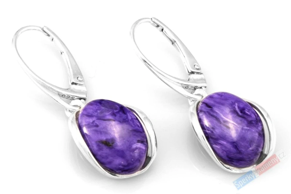 Stříbrné náušnice (Ag 925/1000) s čaroitem QAA, oválky cca 16 x 12 mm, nádherná barva a kresba (CA7540U)