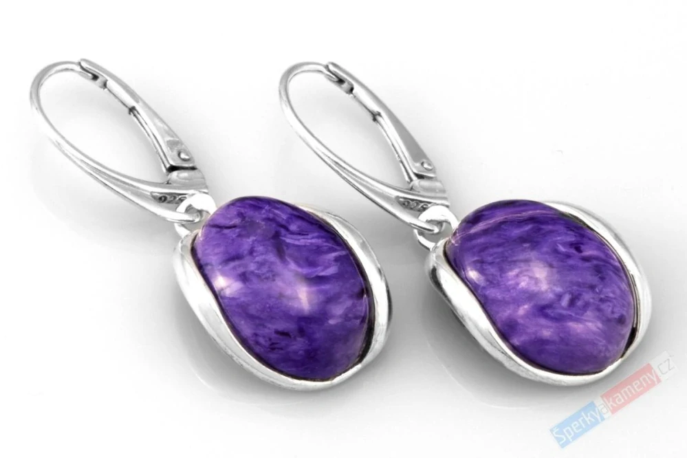 Stříbrné náušnice (Ag 925/1000) s čaroitem QAA, ovály cca 17 x 14 mm, nádherná barva a kresba (CA9420U)