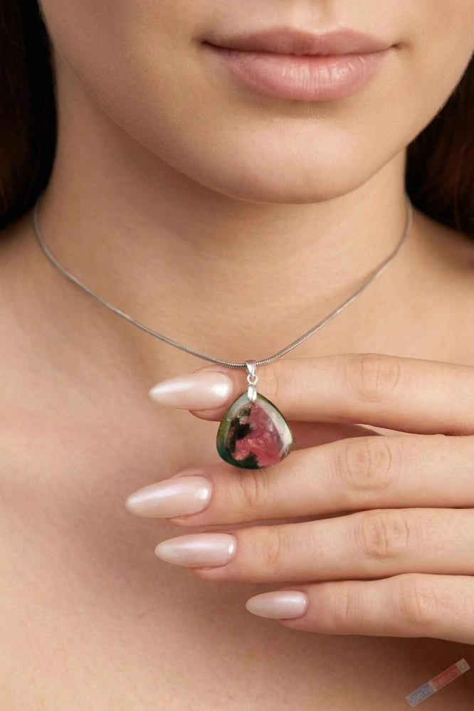 Přívěsek z melounového turmalínu QAA, stříbro Ag 925/1000, průřez krystalem cca 20 x 18 mm, nádherné probarvení (TM1510P)