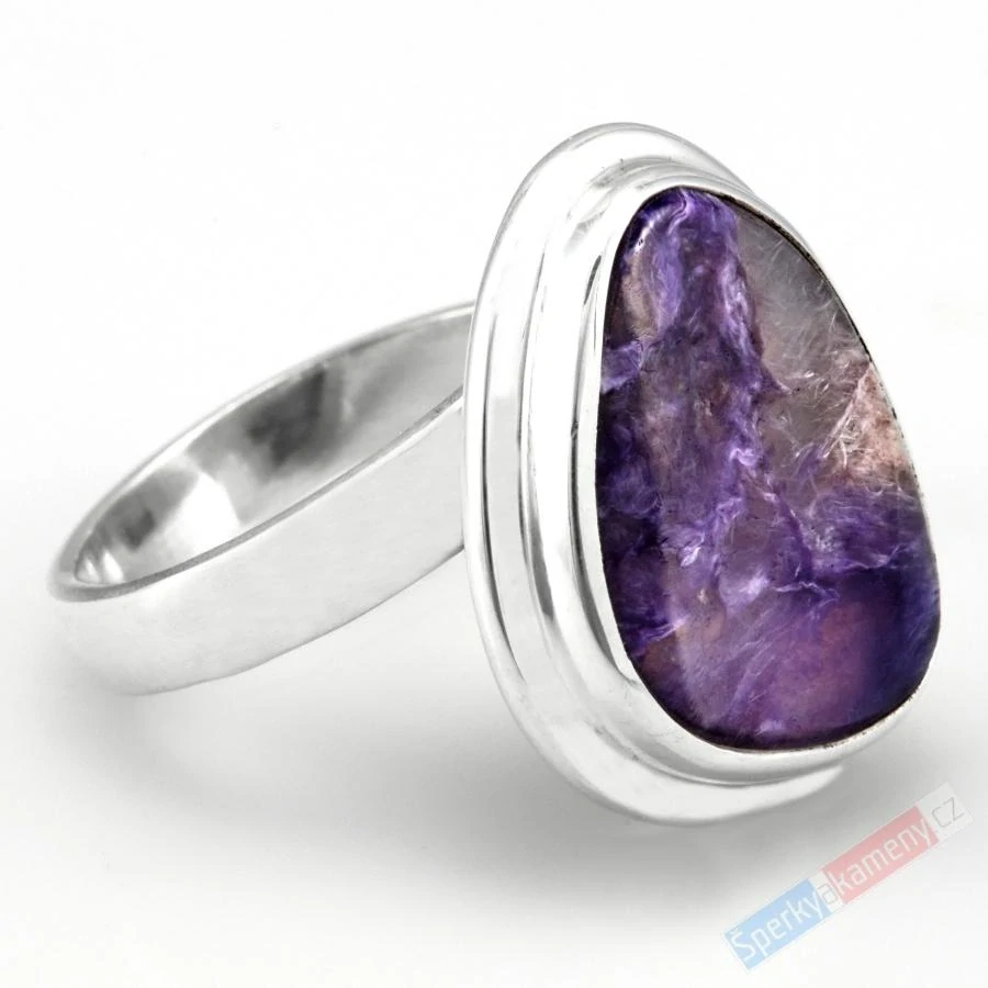 Velký stříbrný prsten (Ag 925/1000) s čaroitem QA, vel. kamene cca 23 x 19 mm, VELIKOST 57/58 (CA1208R)
