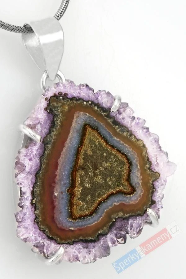 Stříbrný přívěsek (Ag 925/1000) s ametystovou růží QAA, cca 33 x 30 mm, "krajková květina" (AMR1215P)