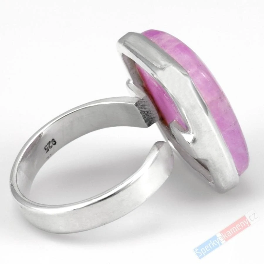 Unisex stříbrný prsten (Ag 925/1000) s kunzitem QA, vel. kamene cca 22 x 20 mm, krásná barva, RARITA (KT1029R)