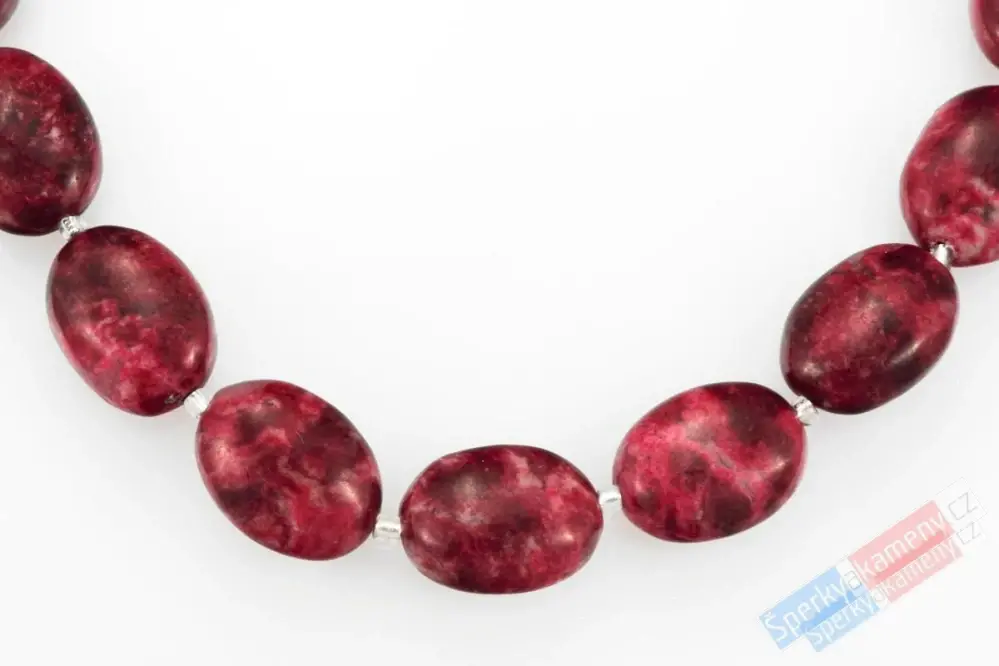 Náhrdelník z thulitu QA, oválky cca 15 mm, stříbro Ag 925/1000, RARITA (THL1694S)