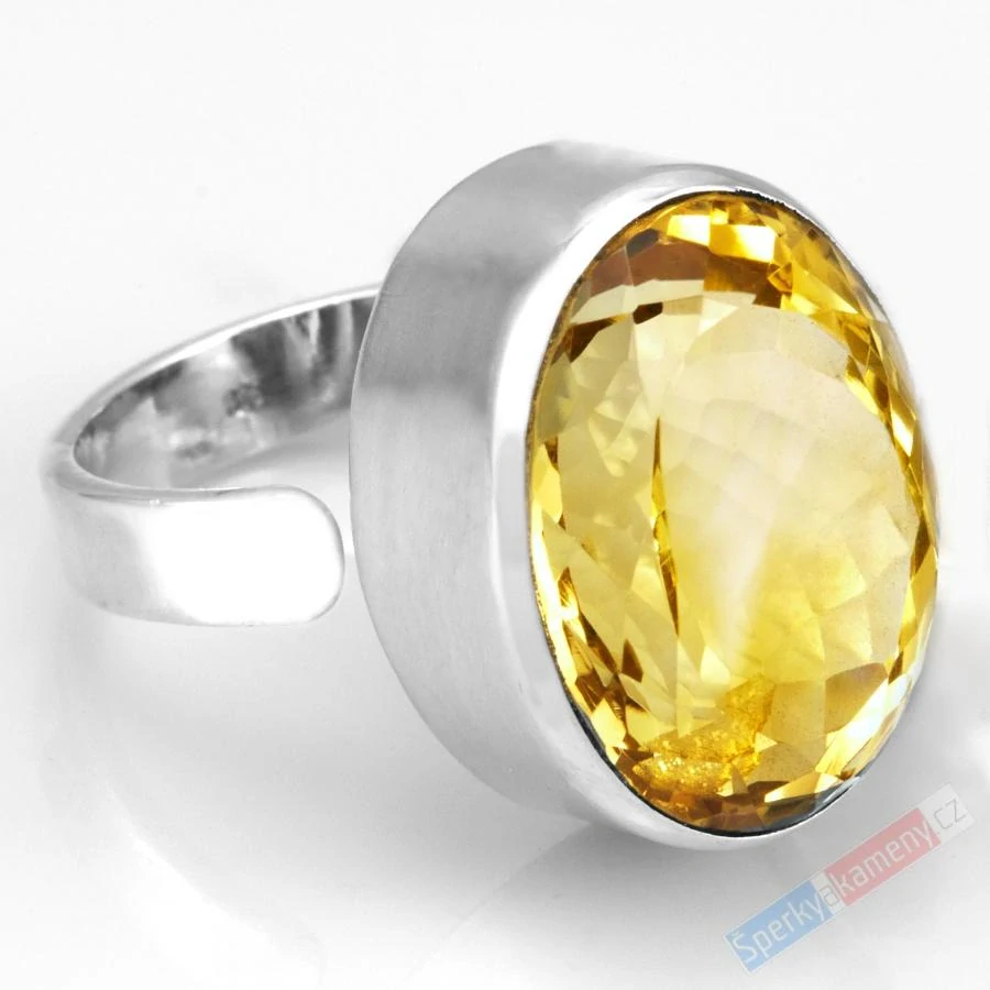 Stříbrný prsten (Ag 925/1000) s broušeným citrínem QAA, vel. kamene cca 21 x 16 mm (CI1513R)